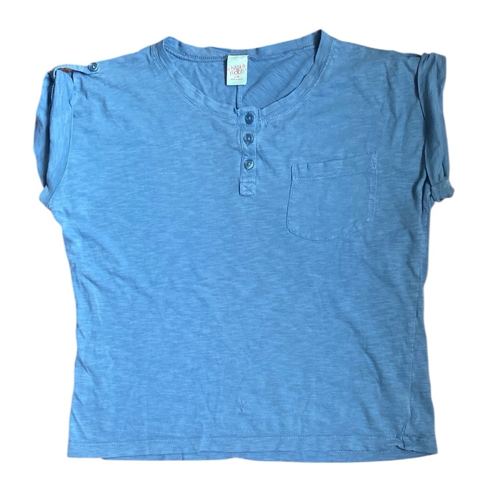 Ivy & Moon Girls Blue Short Sleeve Henley T-Shirt